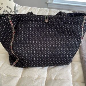 Vera Bradley Black Quilted Tote with Floral Accents